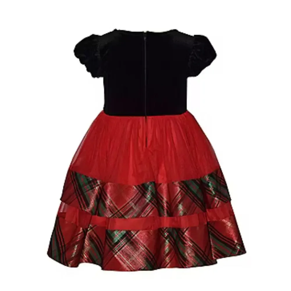 Bonnie Jean Red Velvet & Plaid Tiered Holiday Dress Girls New Christmas Size 5